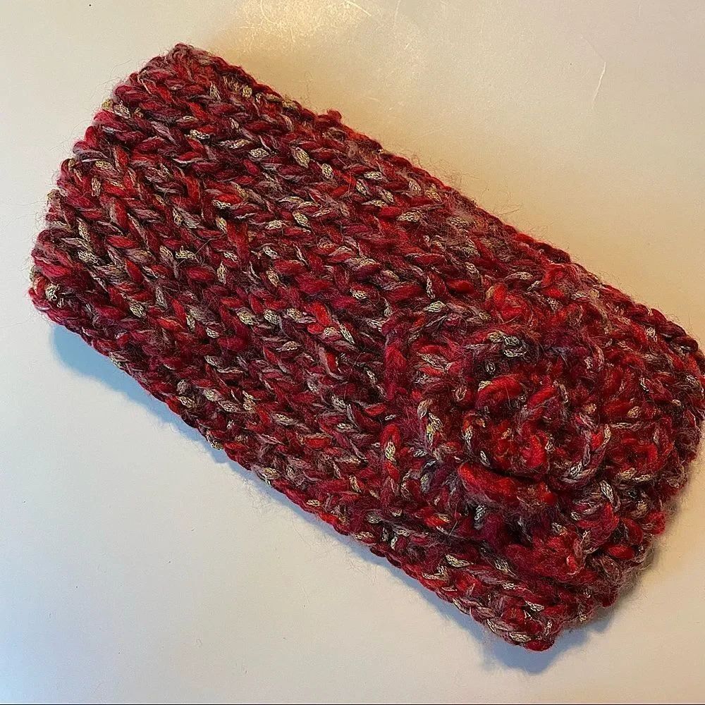 D&Y FASHION WINTER WARM Red KNITTED HEAD WRAP  3D FLOWER HEADBAND